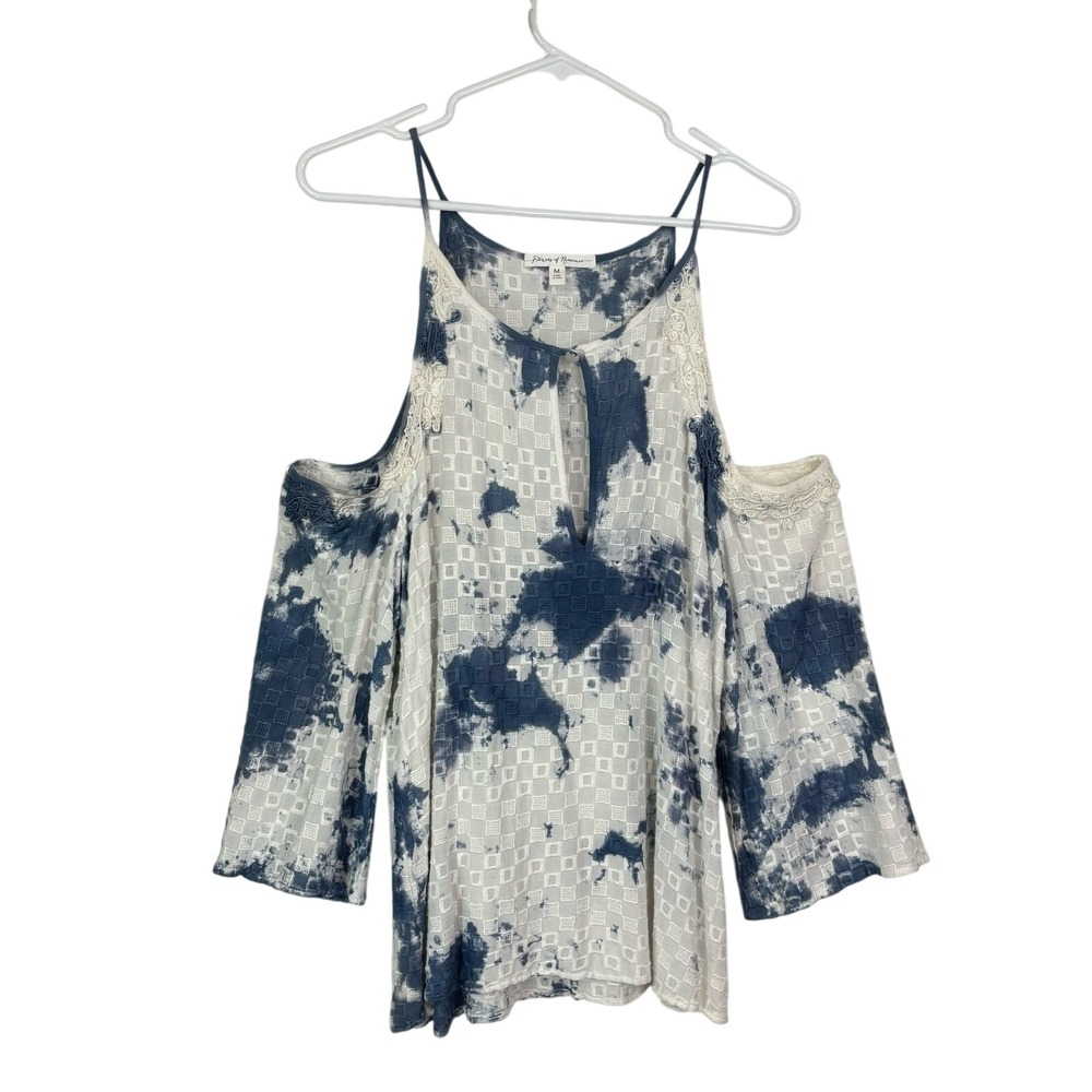 Flowers of Romance Tie Dye Cold Shoulder Boho Top Women's MEDIUM Feminine Spring